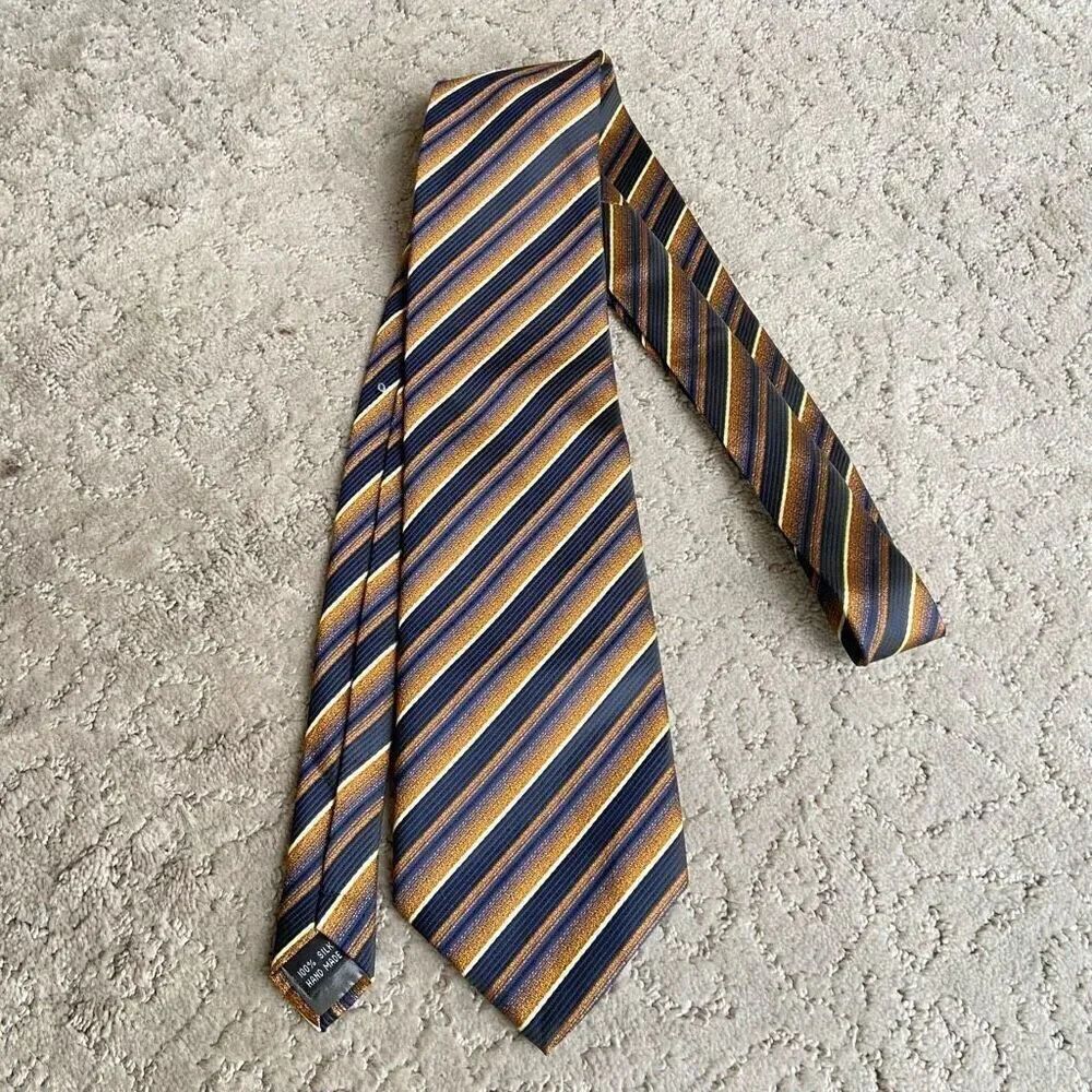 Giorgio Armani Copper and Blue Stripe Handmade 100% Silk Tie
